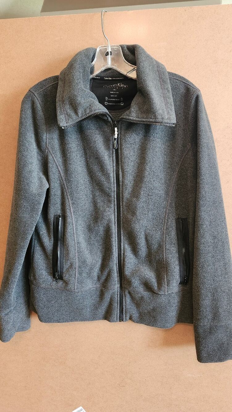 Calvin Klein Performance Fleece Jacket Gray Full Zip Quick Dry Media Pocket L